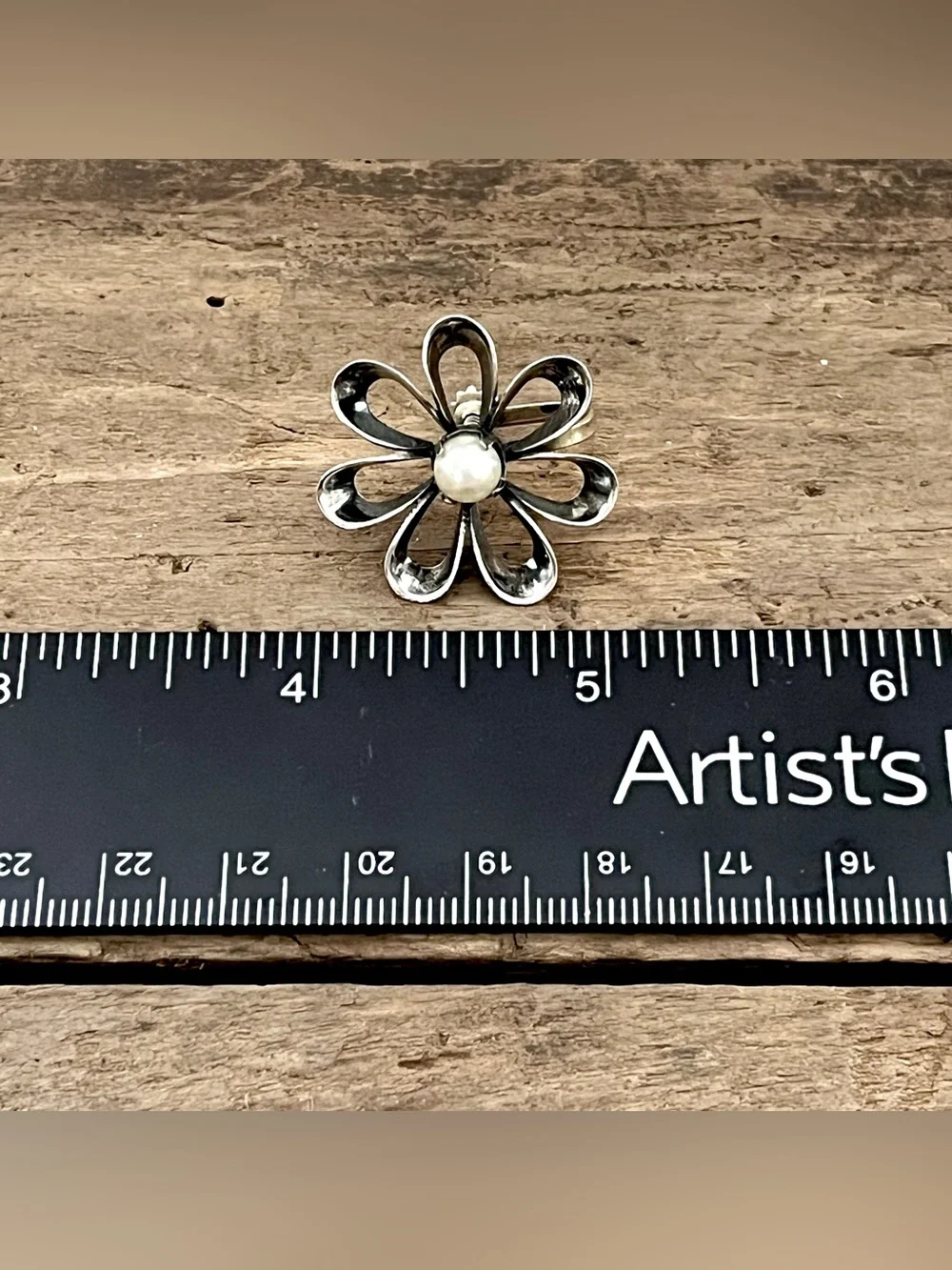 Vintage Mexico Sterling Silver Pearl Daisy Flower Screw Back Earrings